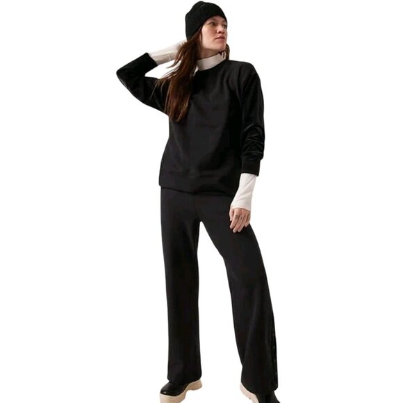 Athleta RetroPlush Velvet Crewneck Pullover Black Mixed Media Size L - Picture 6 of 12